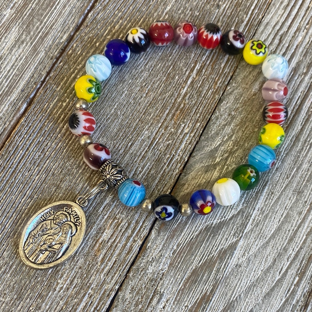 Italian Murano bracelet with Holy Family and Holy Spirit Medal
